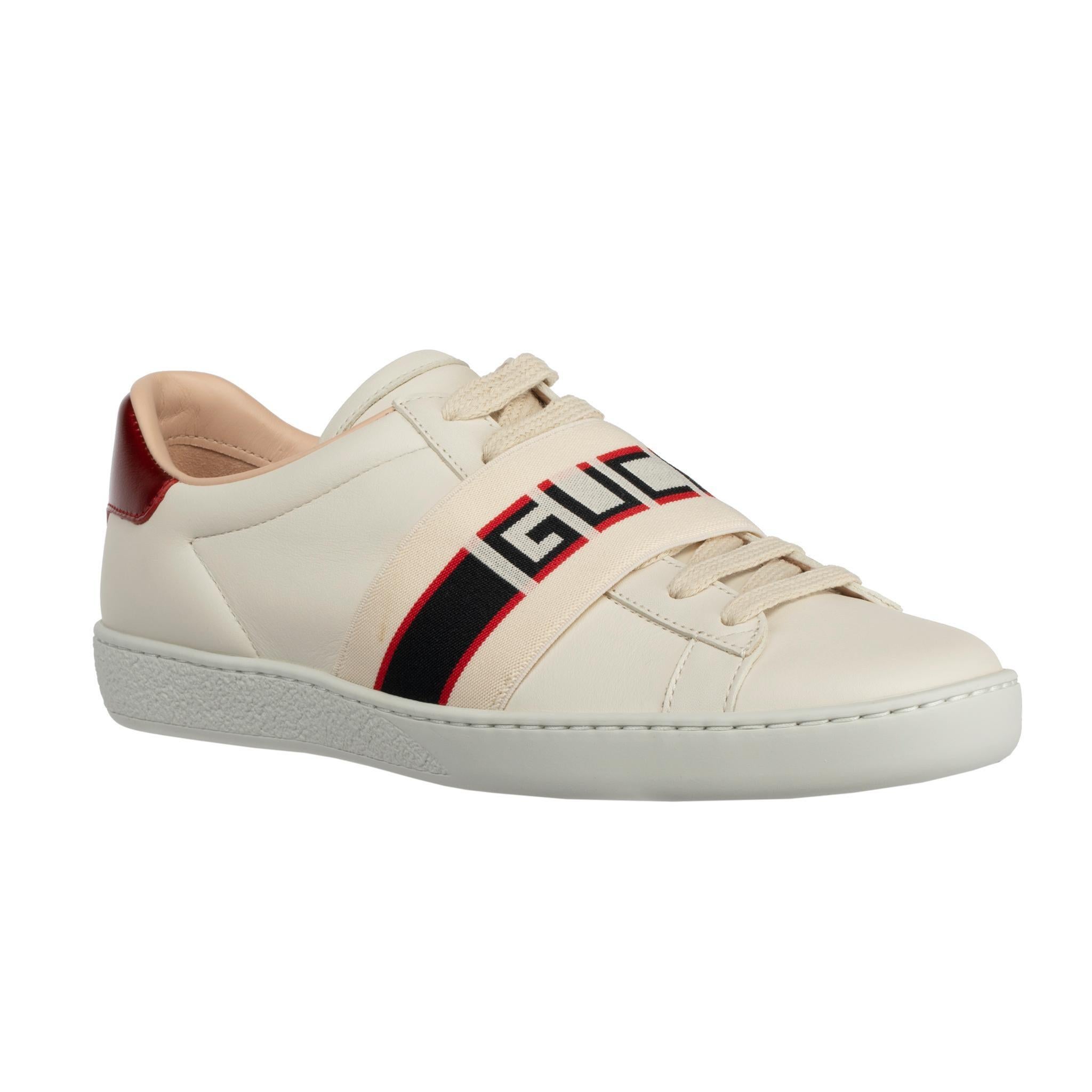 Gucci Ace Sneaker Off-White & Metallic Red 35.5 IT Pour femmes en vente