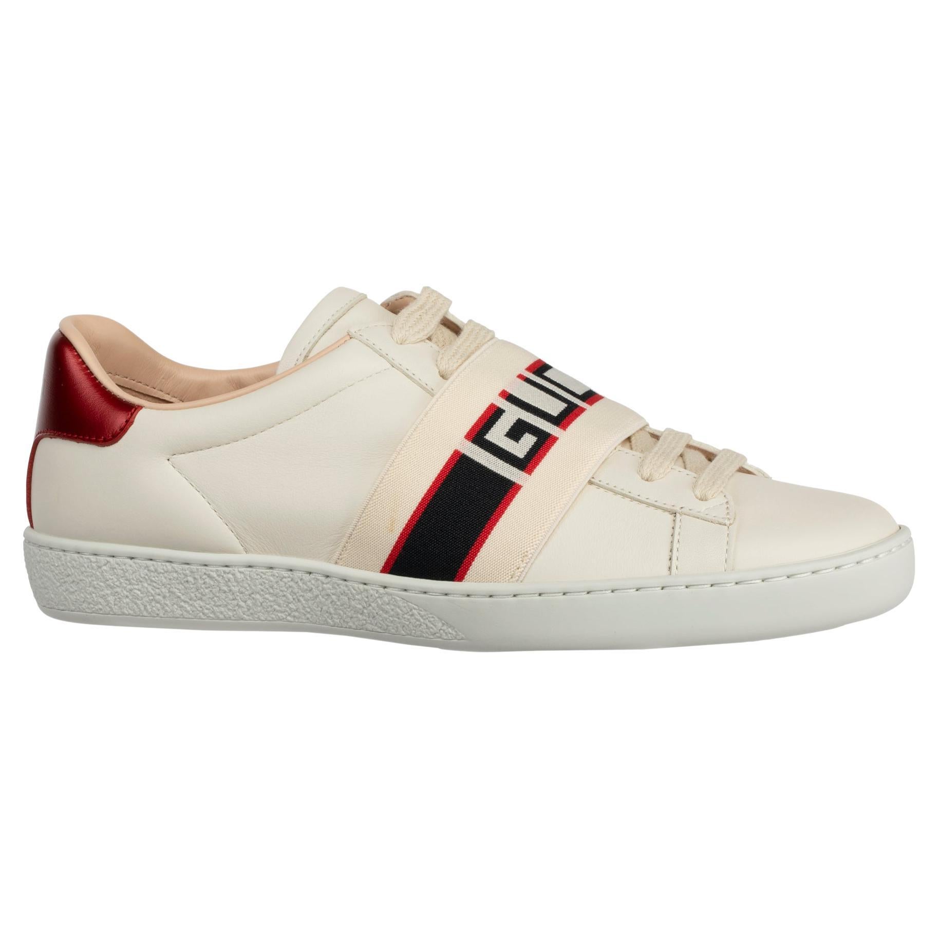 Gucci - Baskets Ace blanc cassé et rouge métallisé, taille IT 35,5