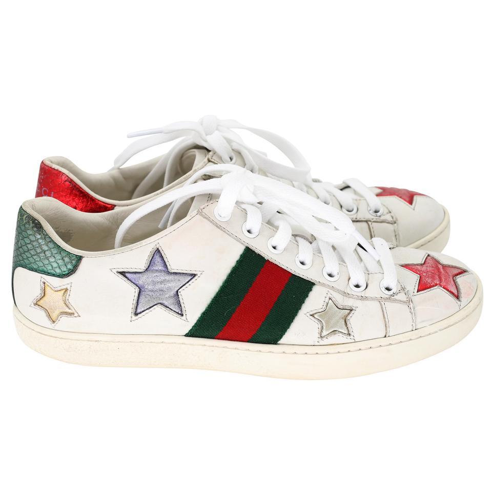 Gray Gucci Ace Stars Embellished 36 Leather Low Top Trainer Sneakers GG-0818P-0003 For Sale