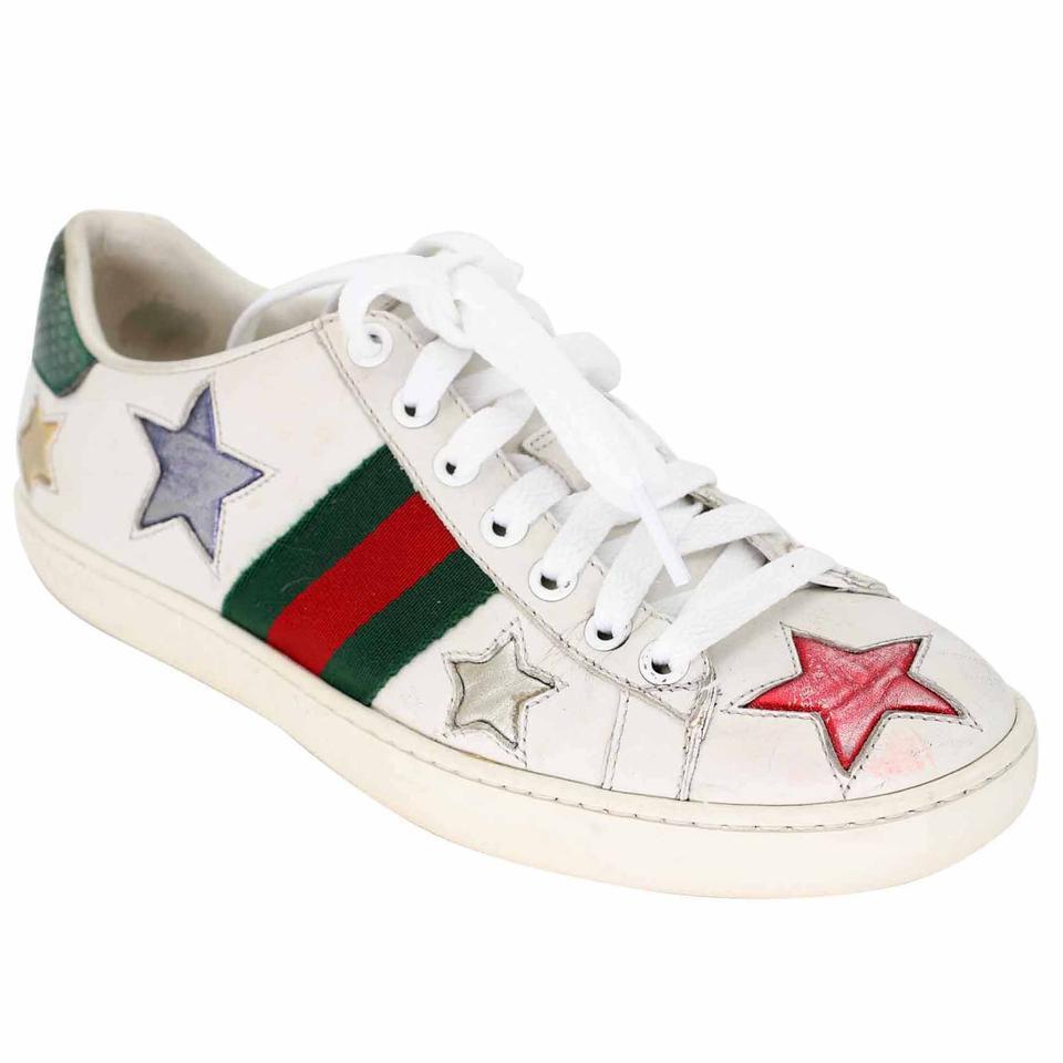 Gucci Ace Stars Embellished 36 Leather Low Top Trainer Sneakers GG-0818P-0003 In Good Condition For Sale In Downey, CA