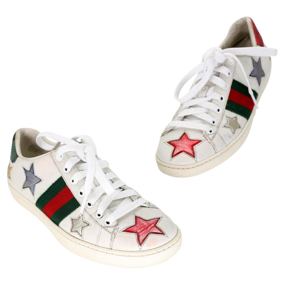 Gucci Ace Stars Embellished 36 Leather Low Top Trainer Sneakers GG-0818P-0003 For Sale
