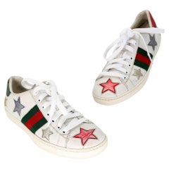 Used Gucci Ace Stars Embellished 36 Leather Low Top Trainer Sneakers GG-0818P-0003