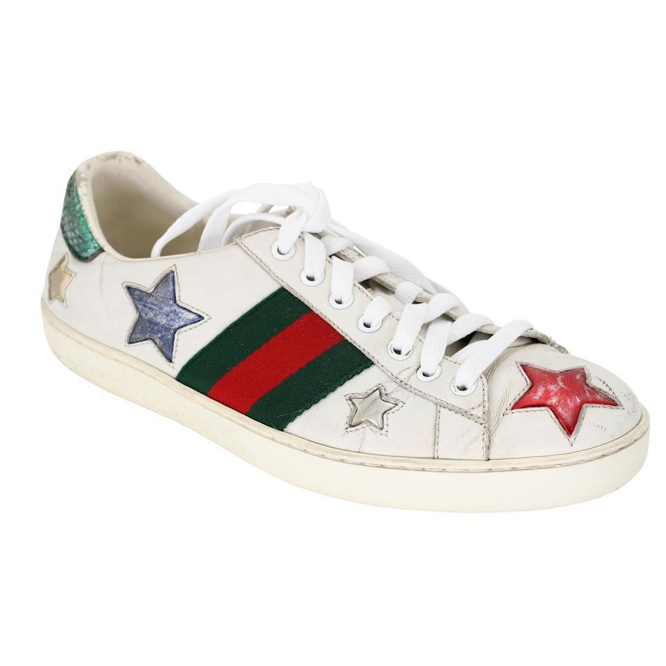 Gray Gucci Ace Stars Embellished 7.5 Leather Low Trainer Men's Sneakers GG-0819P-0003 For Sale