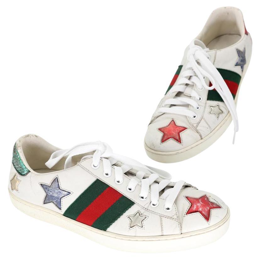 Gucci Ace Stars verschönert 7,5 Leder Low Trainer Herren Turnschuhe GG-0819P-0003