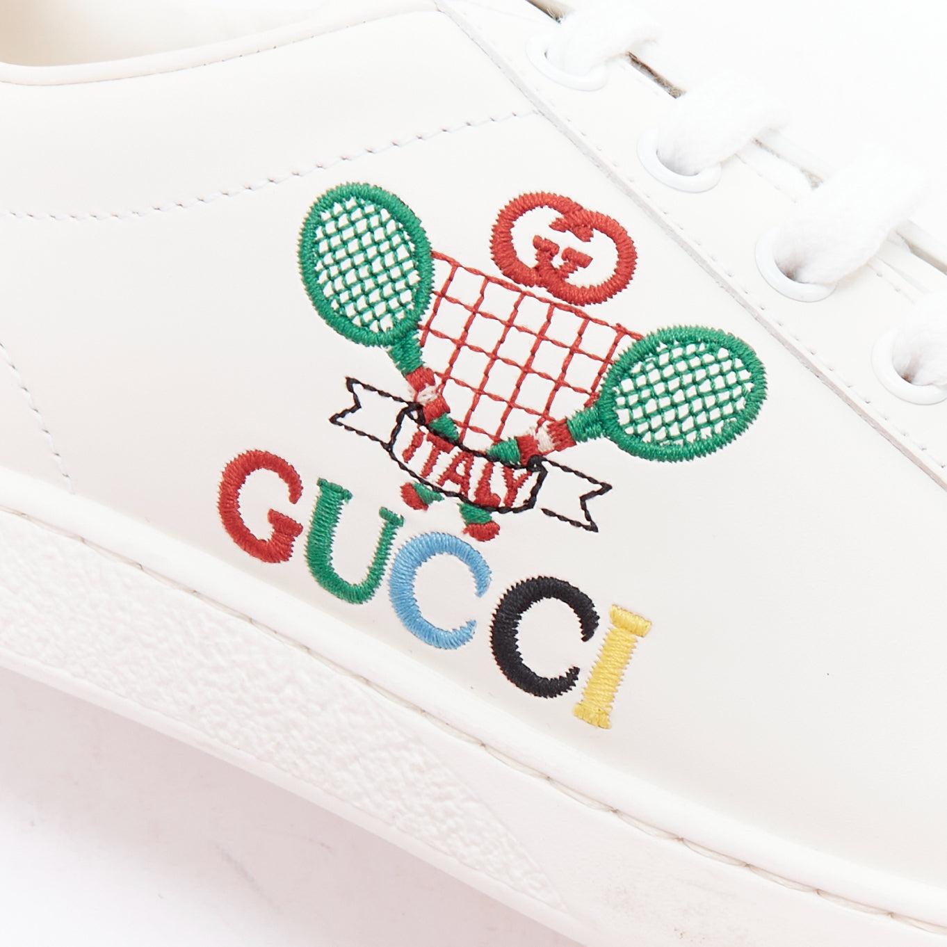 GUCCI Ace Tennis white embroidered logo low top sneakers EU37 For Sale 2