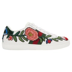 Gucci Ace Watersnake-Trimmed Appliquéd Leather Sneakers