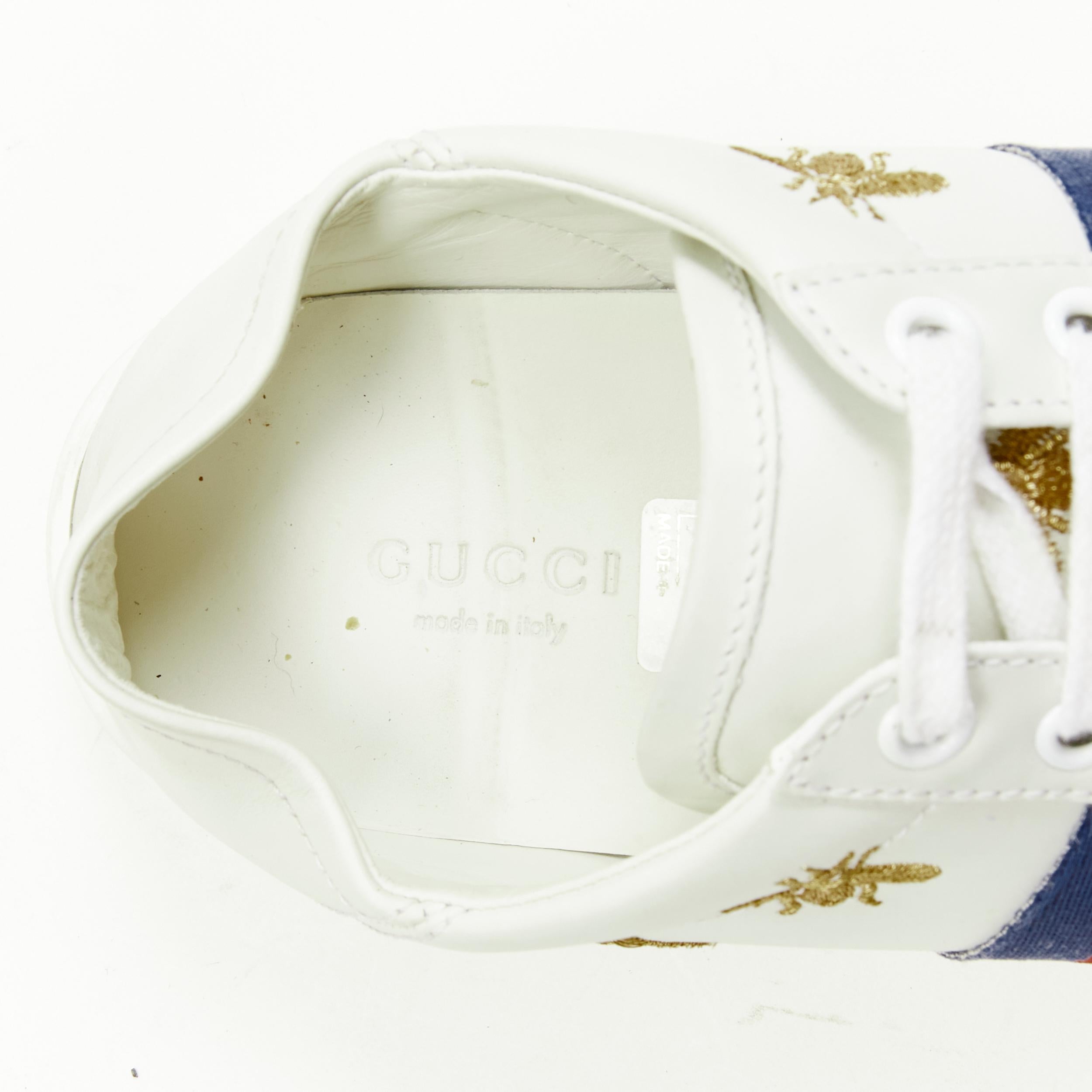 GUCCI Ace white leather gold Bee Star embroidery web step back sneaker EU37 US7 3
