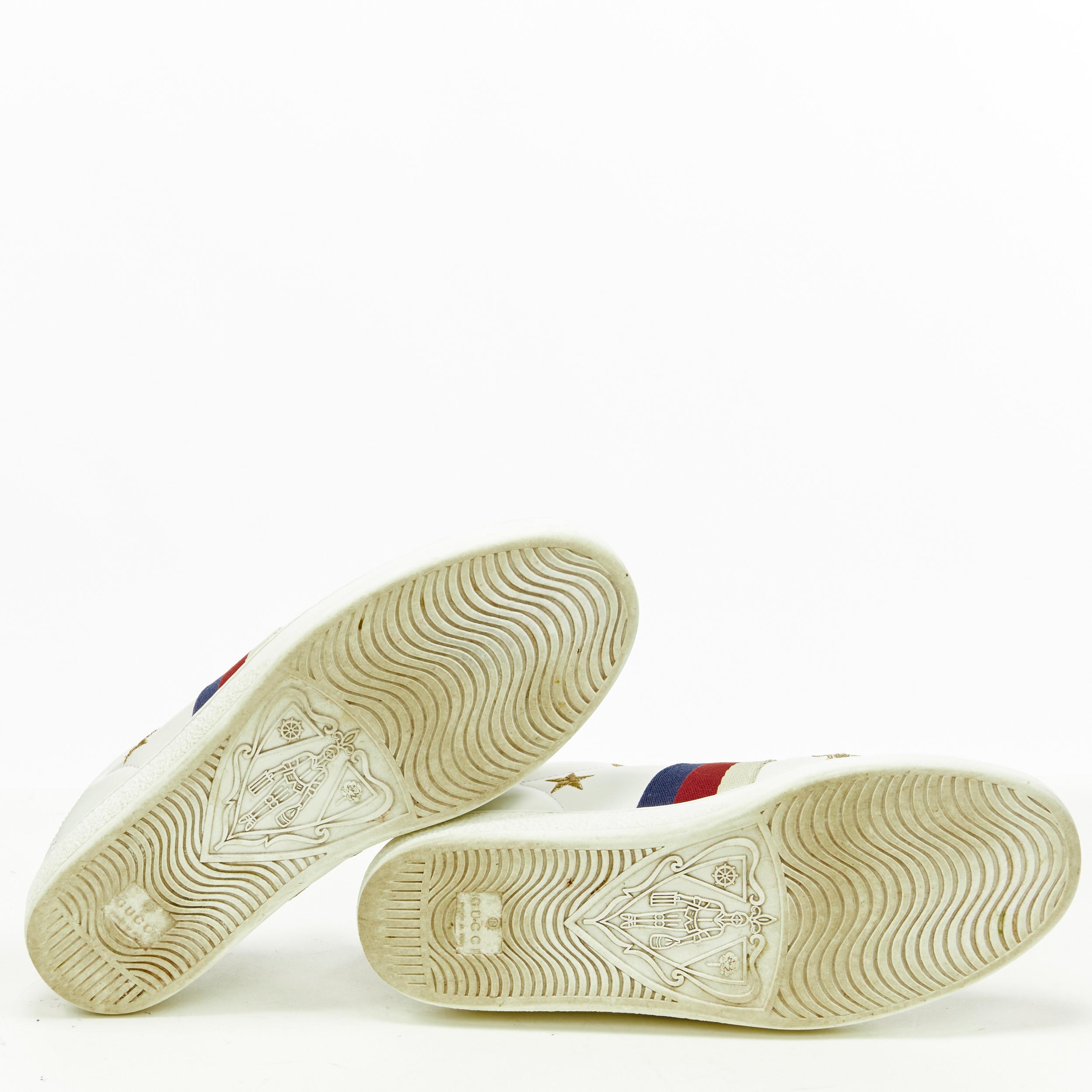 GUCCI Ace white leather gold Bee Star embroidery web step back sneaker EU37 US7 5