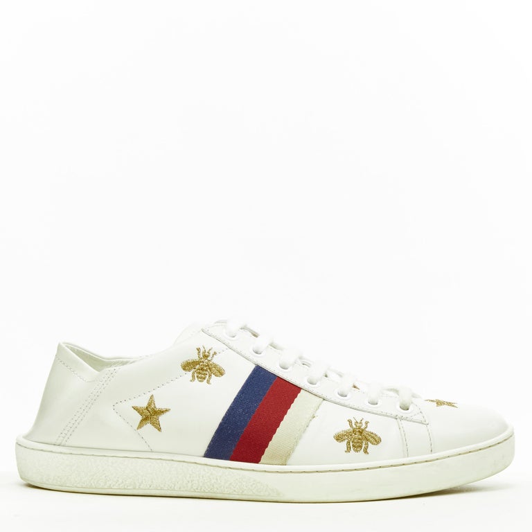 Gucci Ace Sneaker White Leather with Web Stripe and Bee Embroidery