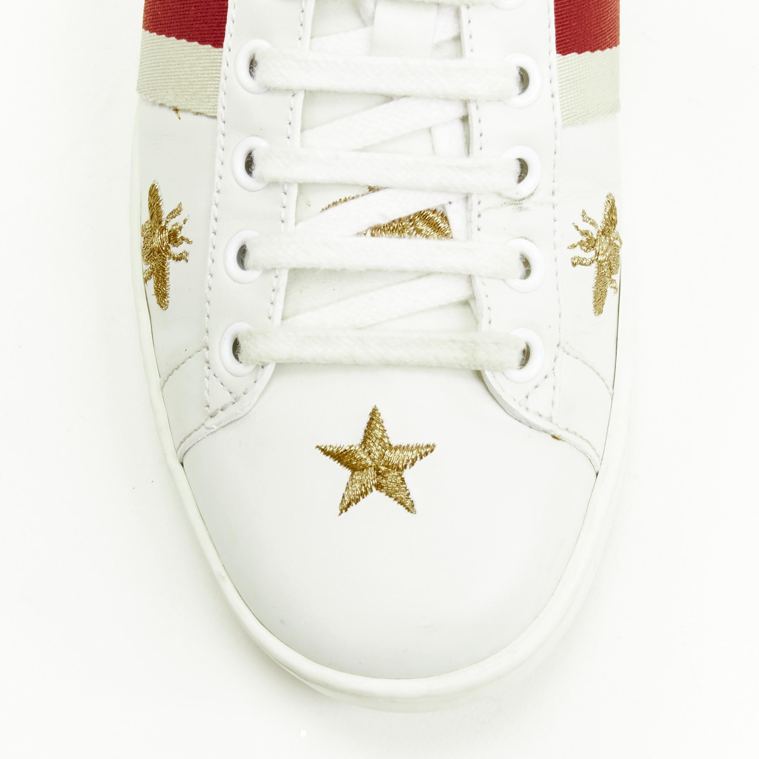 Women's GUCCI Ace white leather gold Bee Star embroidery web step back sneaker EU37 US7