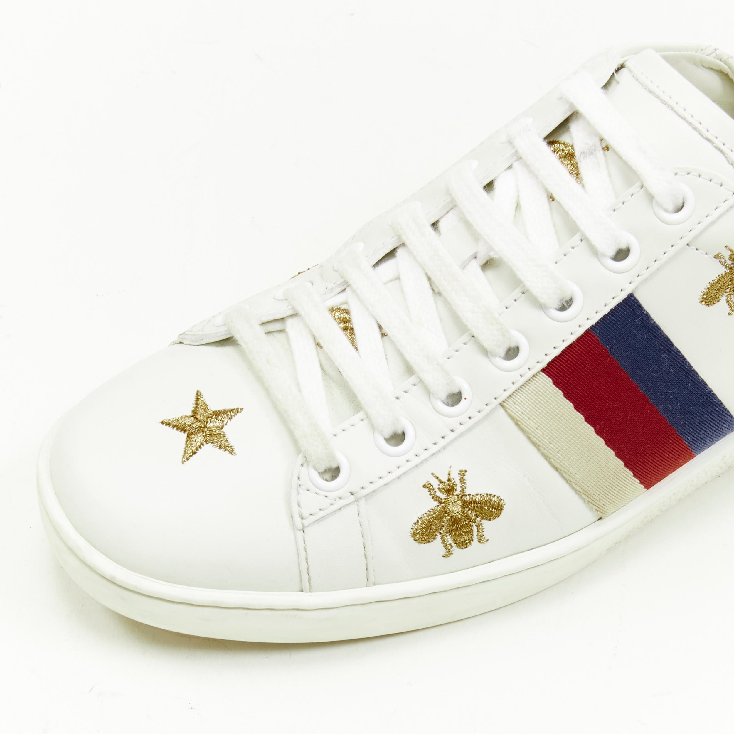GUCCI Ace white leather gold Bee Star embroidery web step back sneaker EU37 US7 1