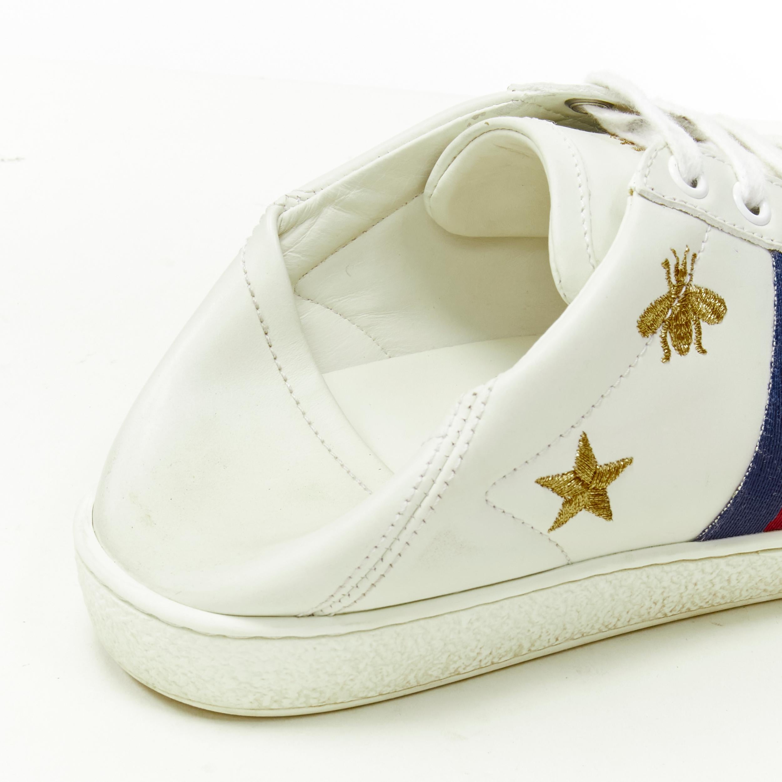 GUCCI Ace white leather gold Bee Star embroidery web step back sneaker EU37 US7 2