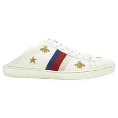 GUCCI Ace white leather gold Bee Star embroidery web step back sneaker EU37 US7