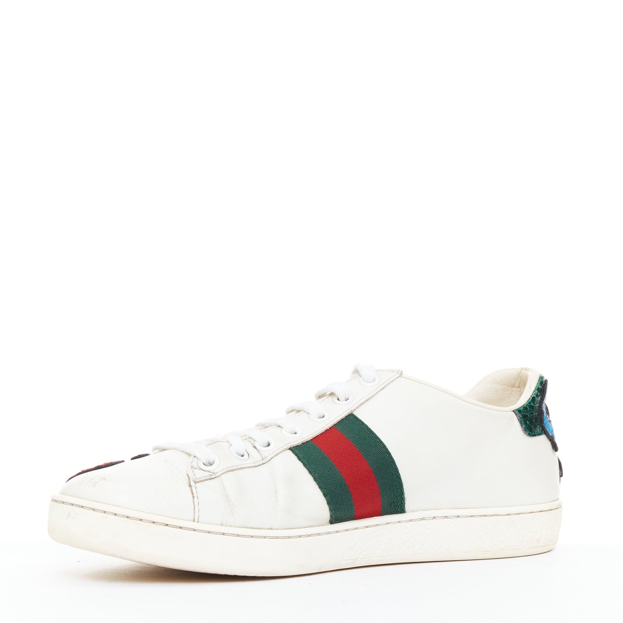 Gucci Ace, scarpe da ginnastica in pelle bianca e rosa con ricamo floreale, EU37.5 In condizioni discrete in vendita a Hong Kong, NT