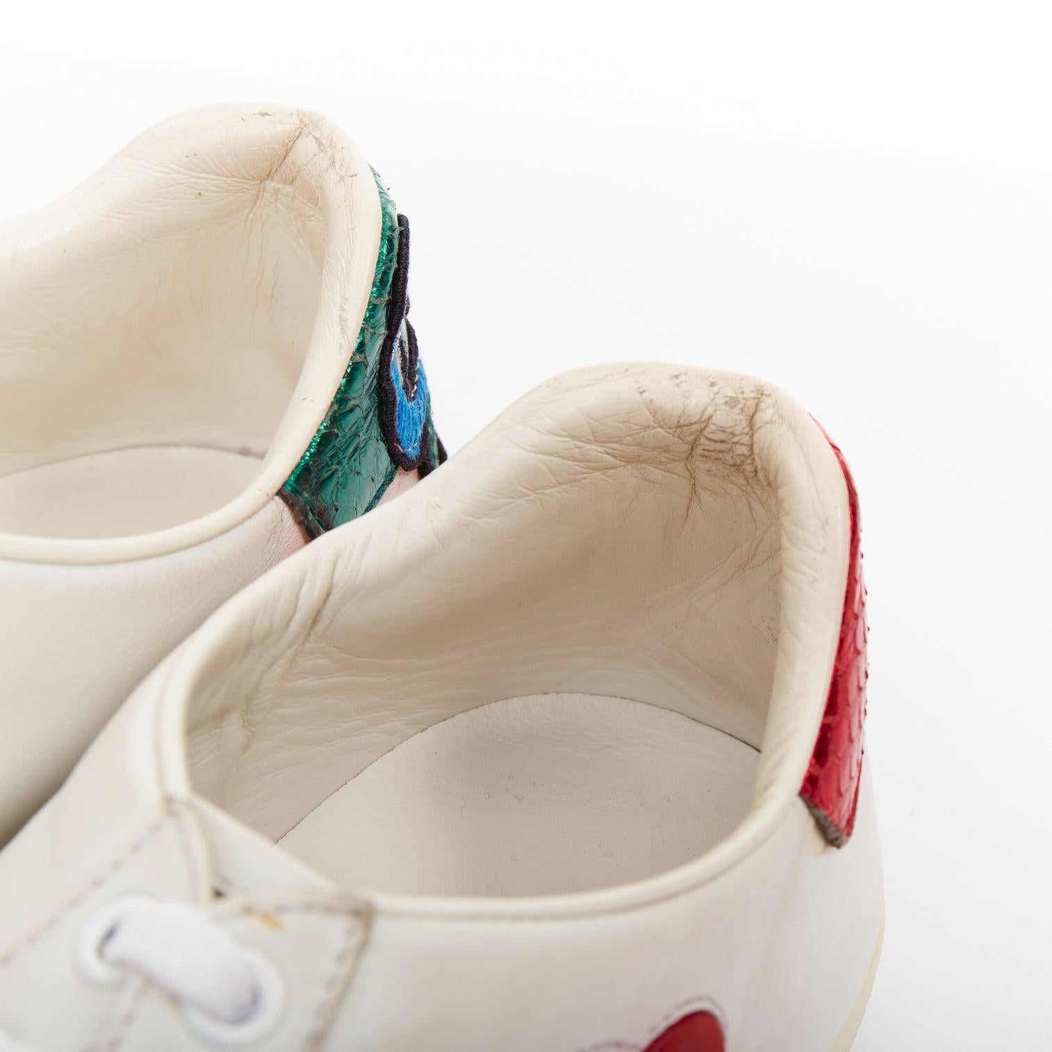 Gucci Ace, scarpe da ginnastica in pelle bianca e rosa con ricamo floreale, EU37.5 in vendita 4