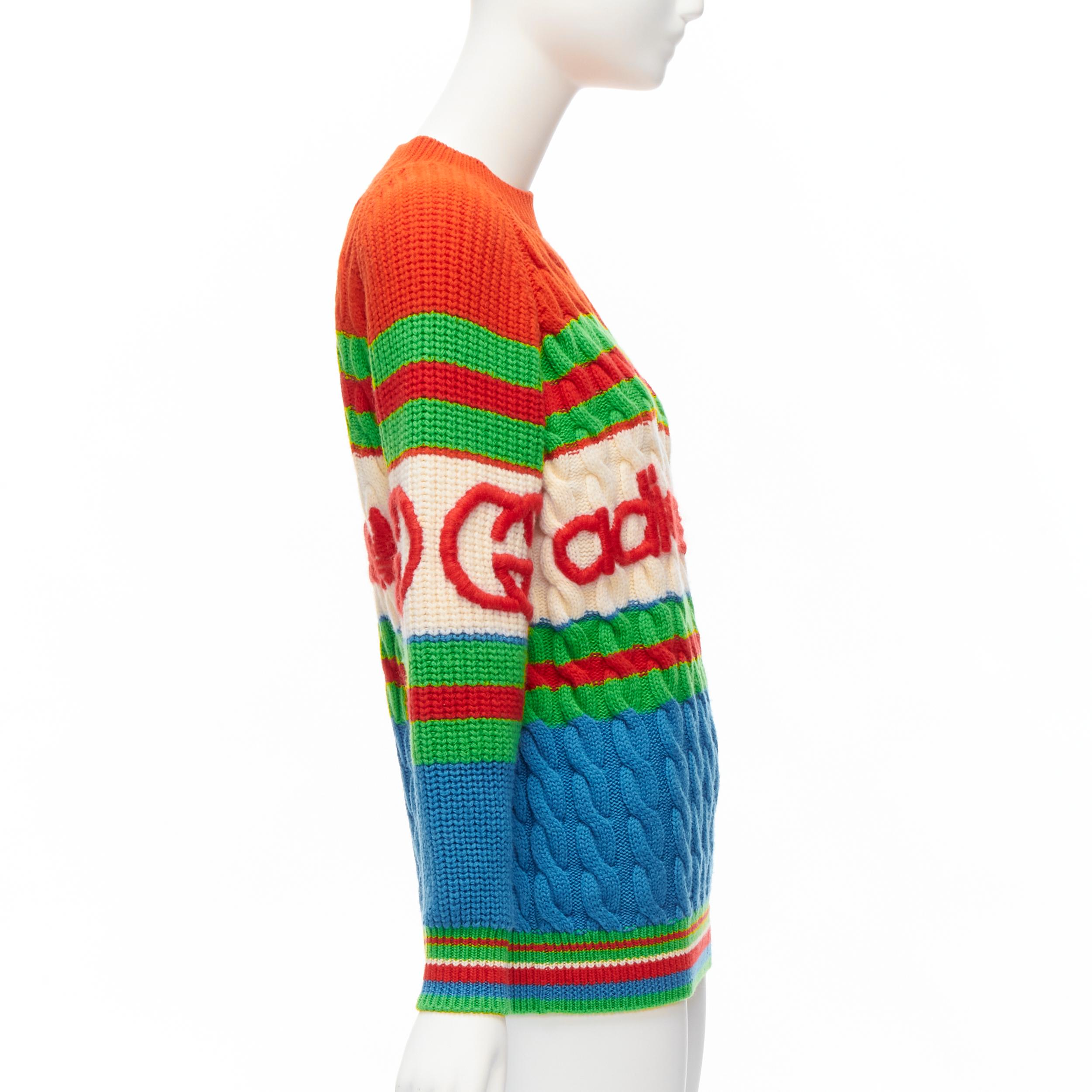 GUCCI ADIDAS 2022 100% wool red green 3D logo embroidery cable sweater XXS In Excellent Condition For Sale In Hong Kong, NT