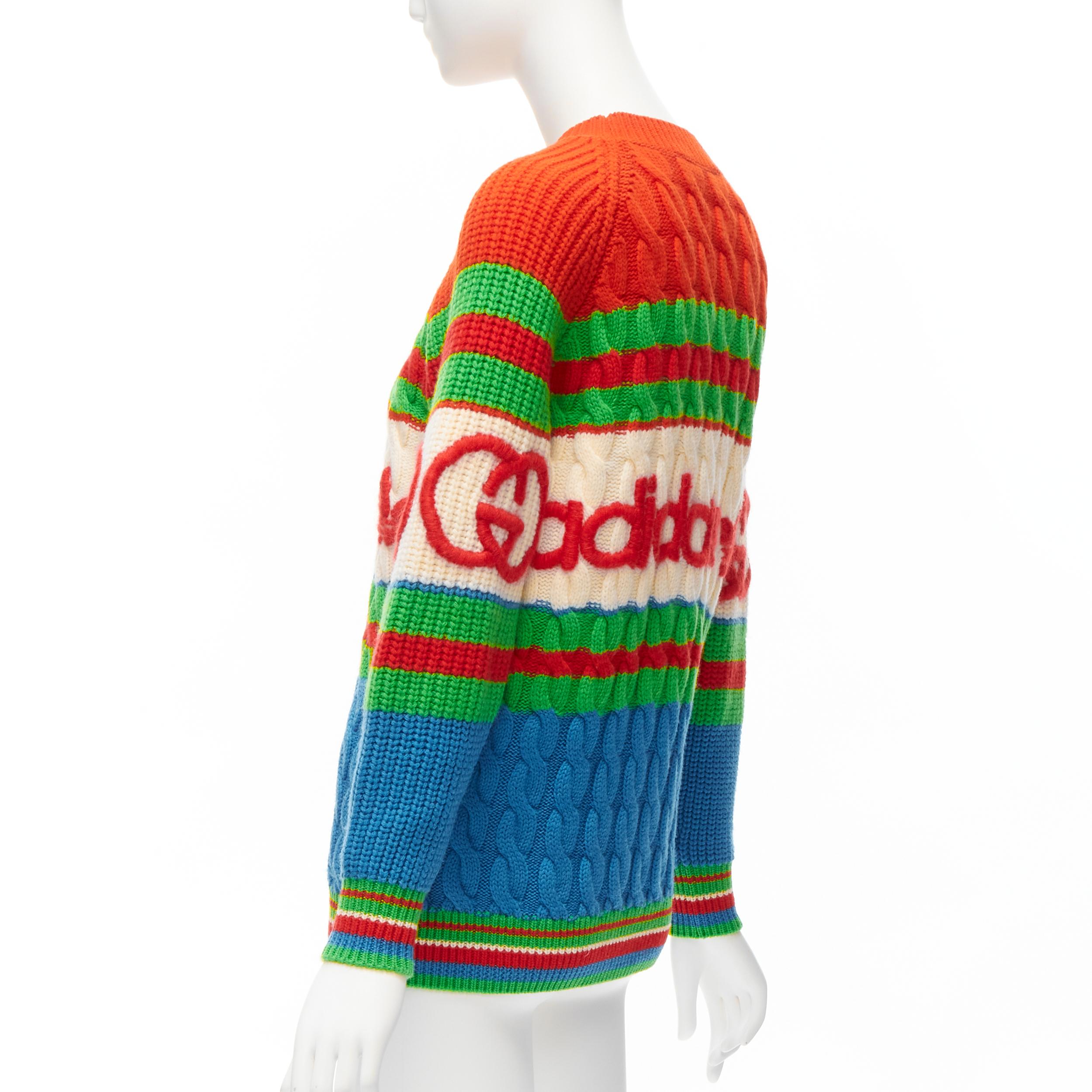 GUCCI ADIDAS 2022 100% wool red green 3D logo embroidery cable sweater XXS For Sale 1