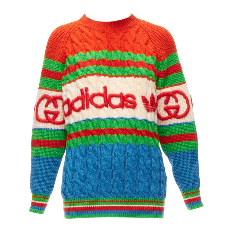 GUCCI ADIDAS 2022 100% wool red green 3D logo embroidery cable 