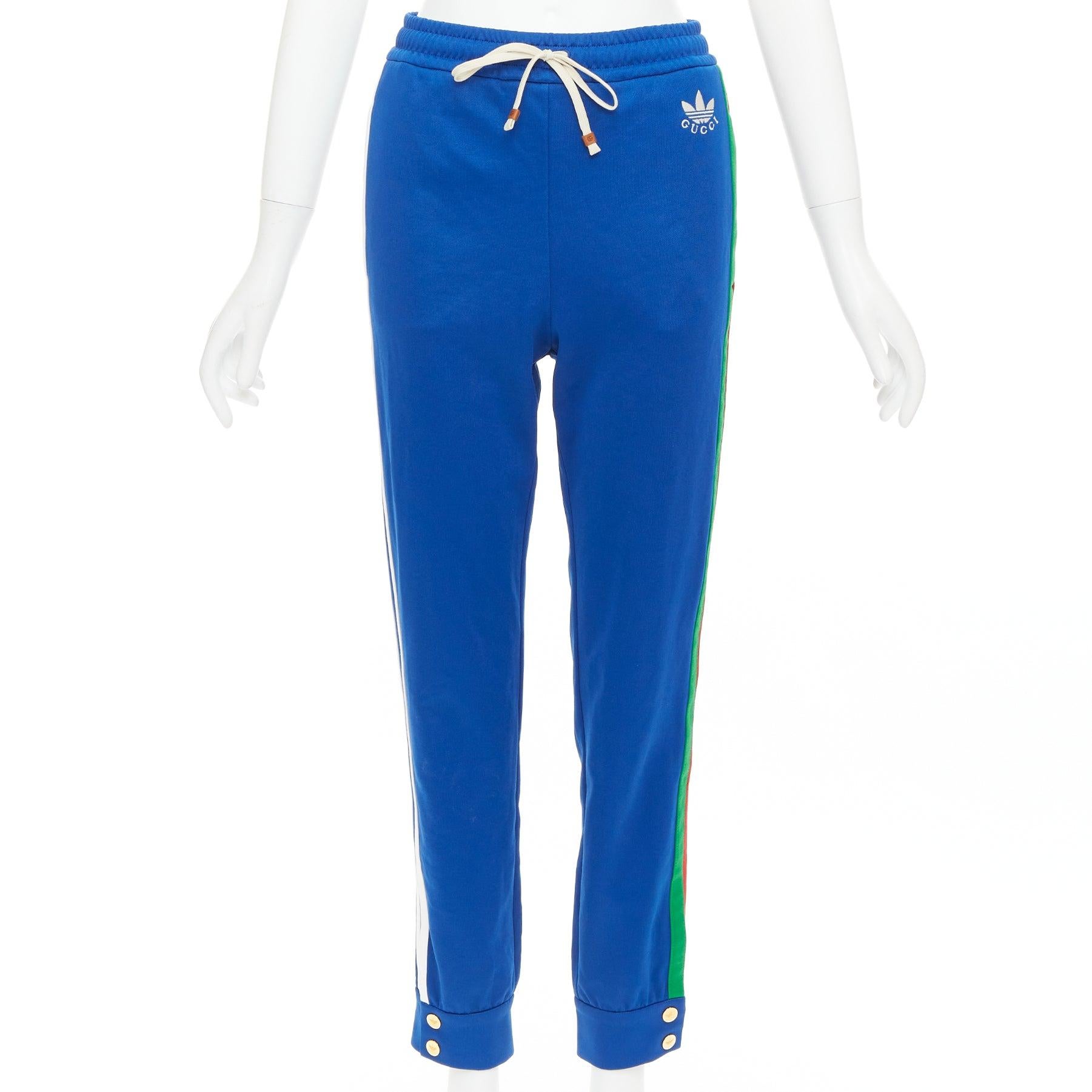 Blue GUCCI ADIDAS 2022 blue white logo web 3 stripe trim track sweat pants XS For Sale