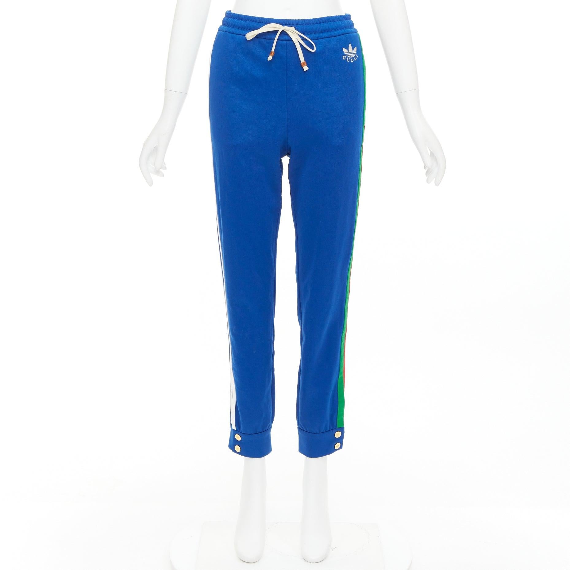 GUCCI ADIDAS 2022 blue white logo web 3 stripe trim track sweat pants XS For Sale 4