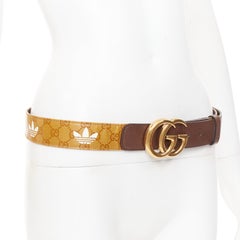 GUCCI ADIDAS 2022 GG Marmont brown coated canvas monogram offset leather belt