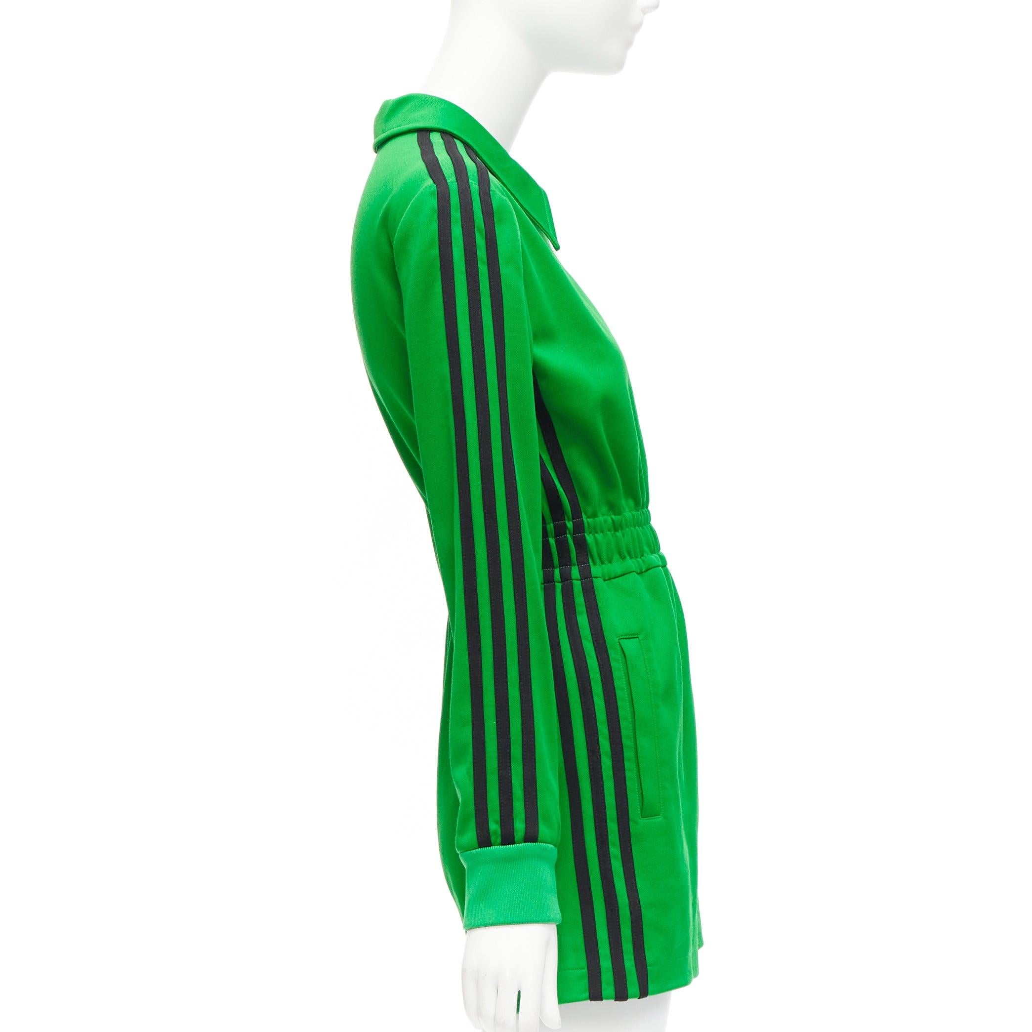 GUCCI Adidas 2022 green orange logo pique stripes long sleeve zip romper XS In Good Condition In Hong Kong, NT