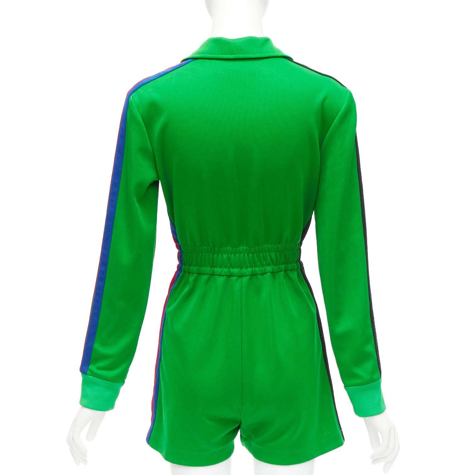 Women's GUCCI Adidas 2022 green orange logo pique stripes long sleeve zip romper XS