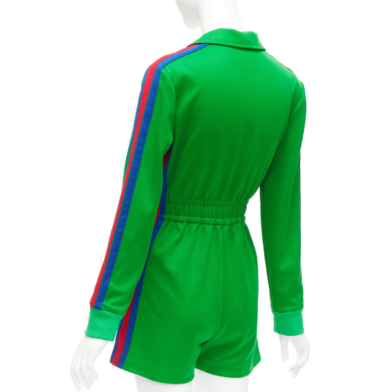GUCCI Adidas 2022 green orange logo pique stripes long sleeve zip romper XS 1