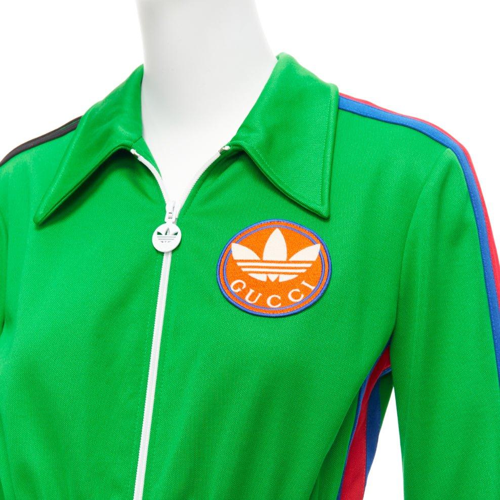 GUCCI Adidas 2022 green orange logo pique stripes long sleeve zip romper XS 2