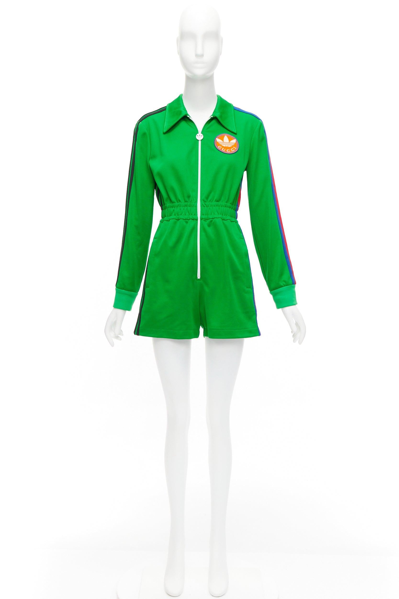 GUCCI Adidas 2022 green orange logo pique stripes long sleeve zip romper XS 5