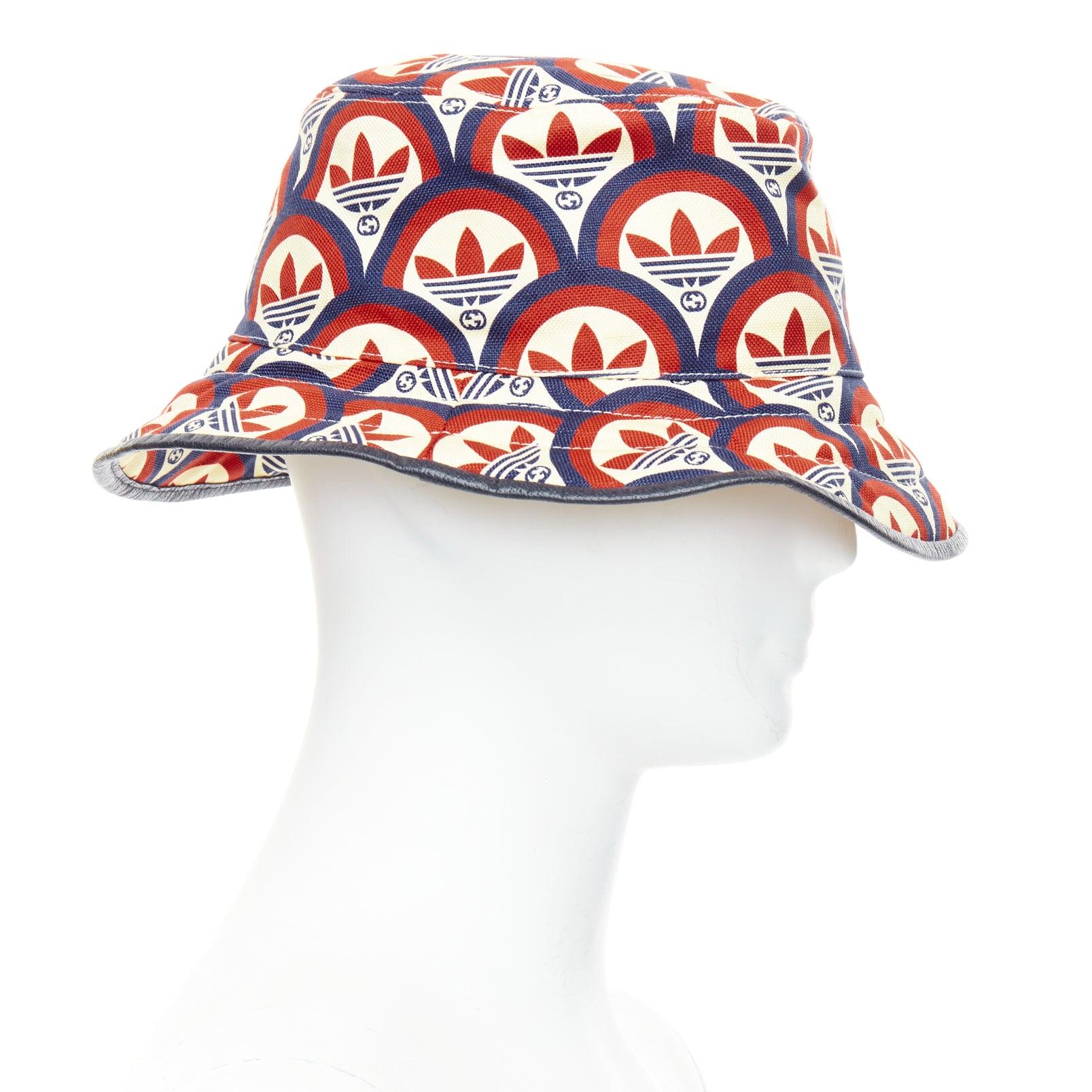 Gray GUCCI ADIDAS 2022 logo print leather trim bucket hat