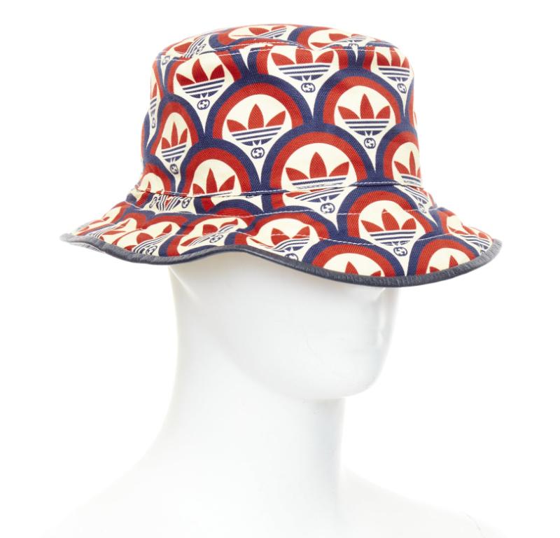 Gray GUCCI ADIDAS 2022 logo print leather trim bucket hat