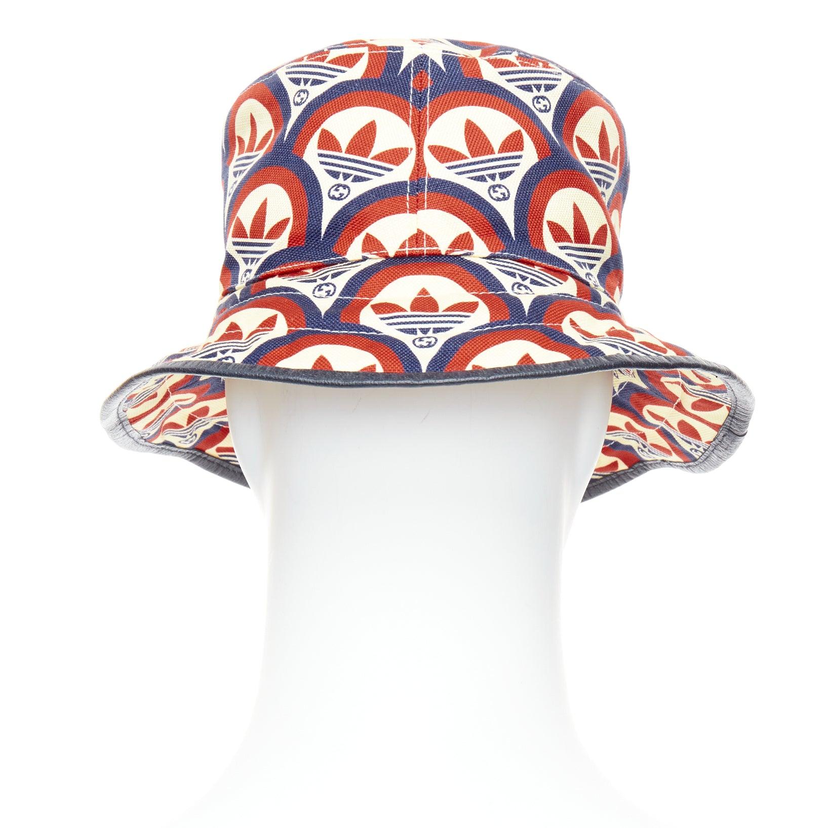 GUCCI ADIDAS 2022 logo print leather trim bucket hat In Excellent Condition In Hong Kong, NT