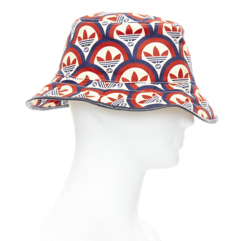 GUCCI ADIDAS 2022 logo print leather trim bucket hat In Excellent Condition In Hong Kong, NT