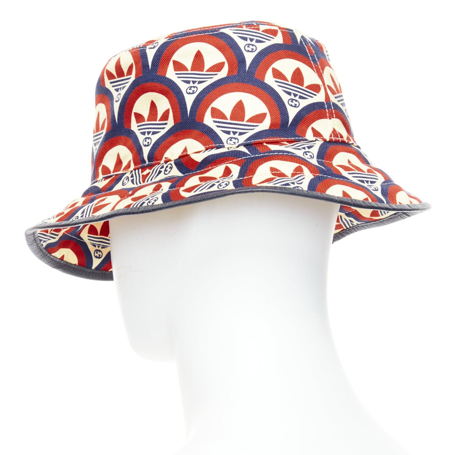 Women's GUCCI ADIDAS 2022 logo print leather trim bucket hat