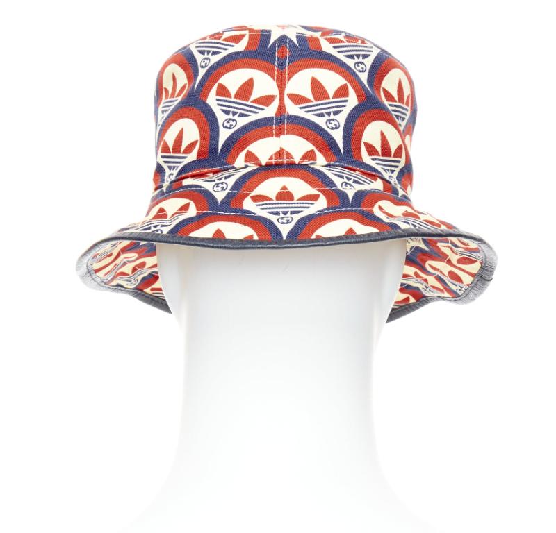 Women's GUCCI ADIDAS 2022 logo print leather trim bucket hat