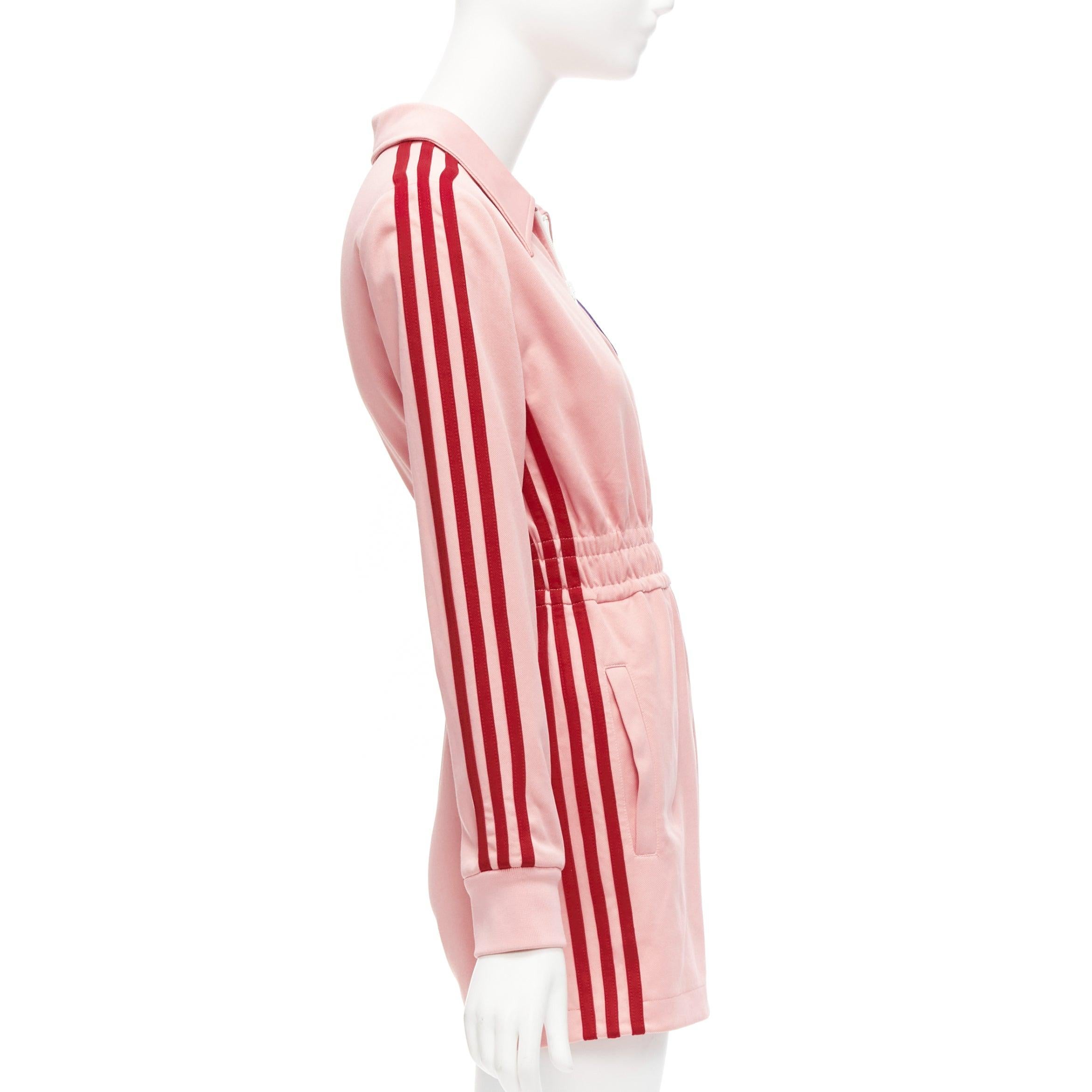 GUCCI Adidas 2022 pink orange logo pique stripes long sleeve zip romper XS In Excellent Condition In Hong Kong, NT