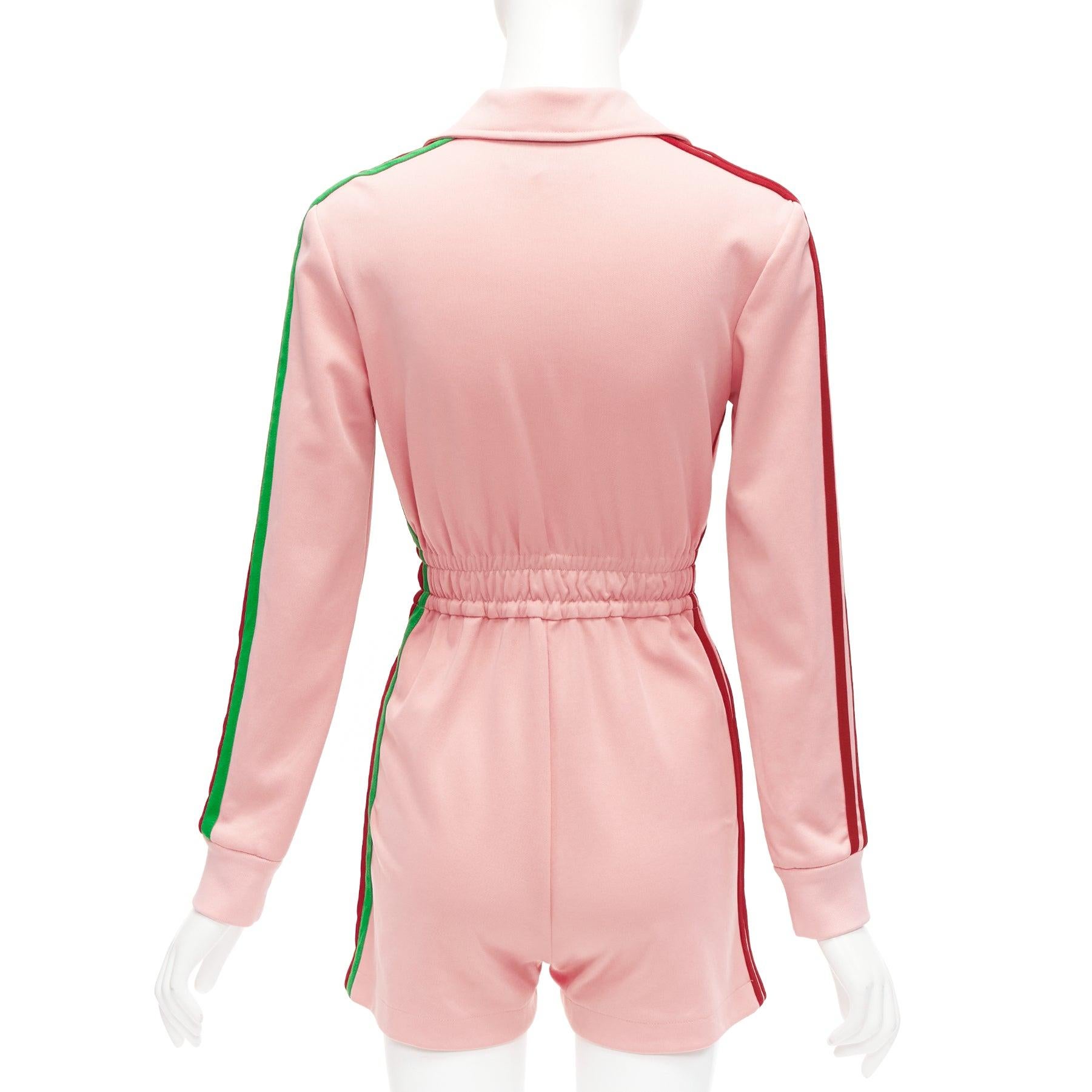 Women's GUCCI Adidas 2022 pink orange logo pique stripes long sleeve zip romper XS