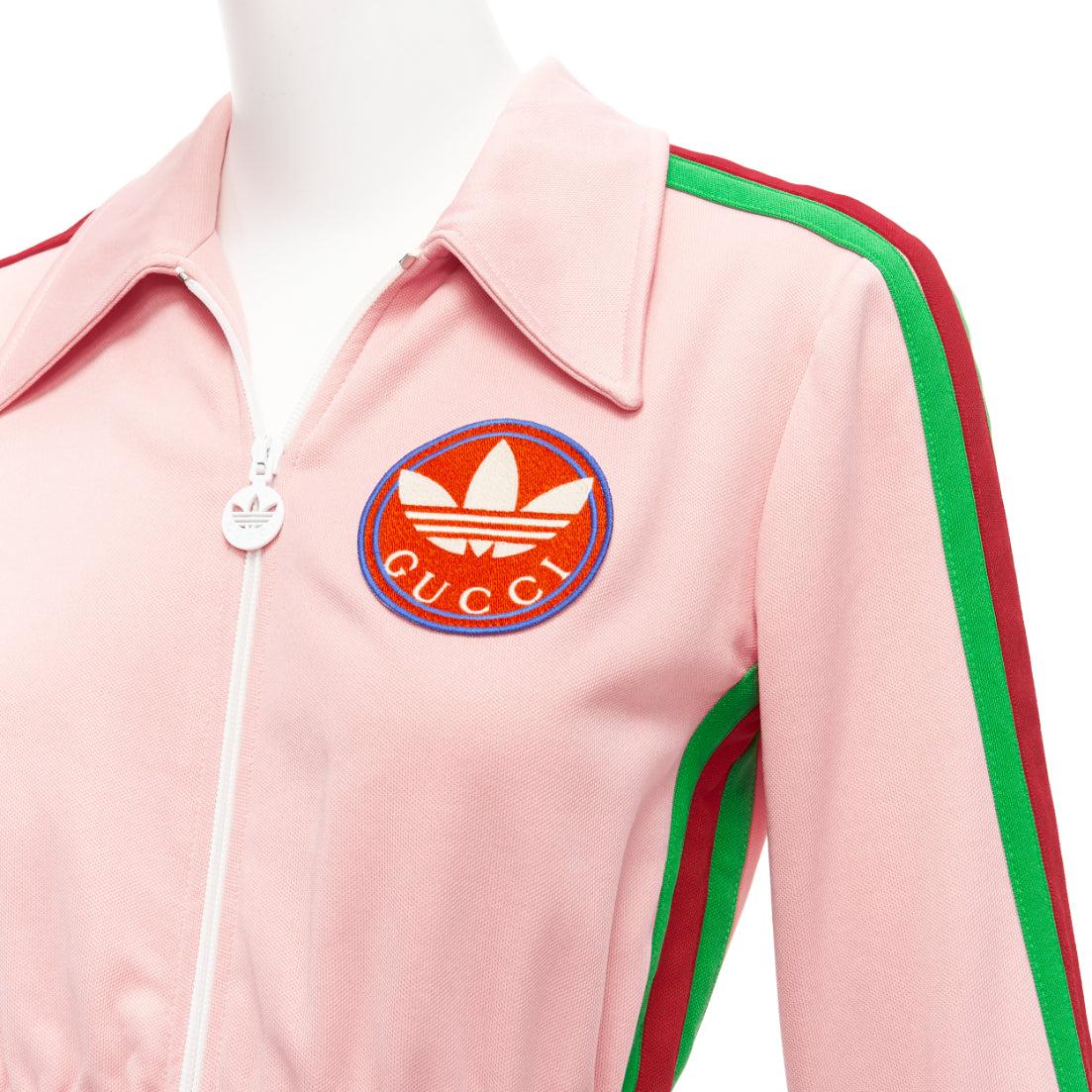 GUCCI Adidas 2022 pink orange logo pique stripes long sleeve zip romper XS 2