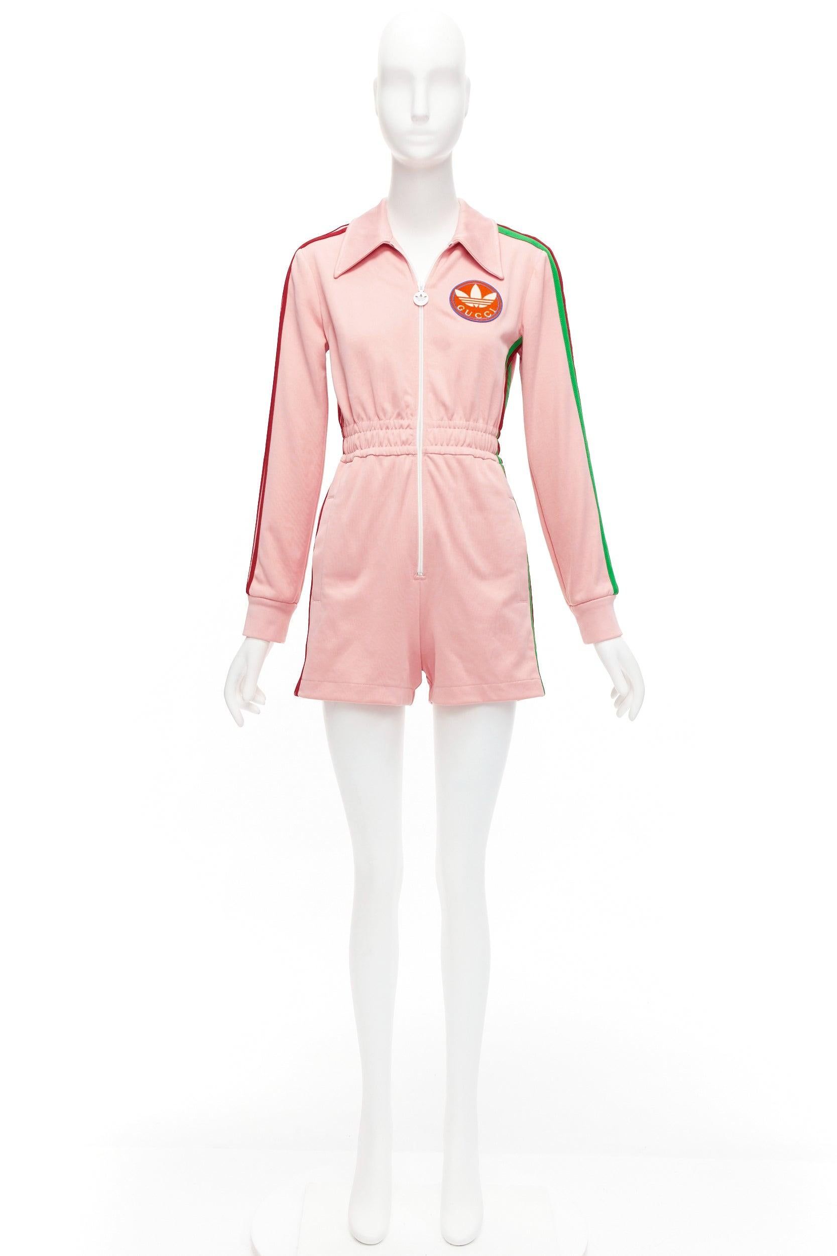 GUCCI Adidas 2022 pink orange logo pique stripes long sleeve zip romper XS 5