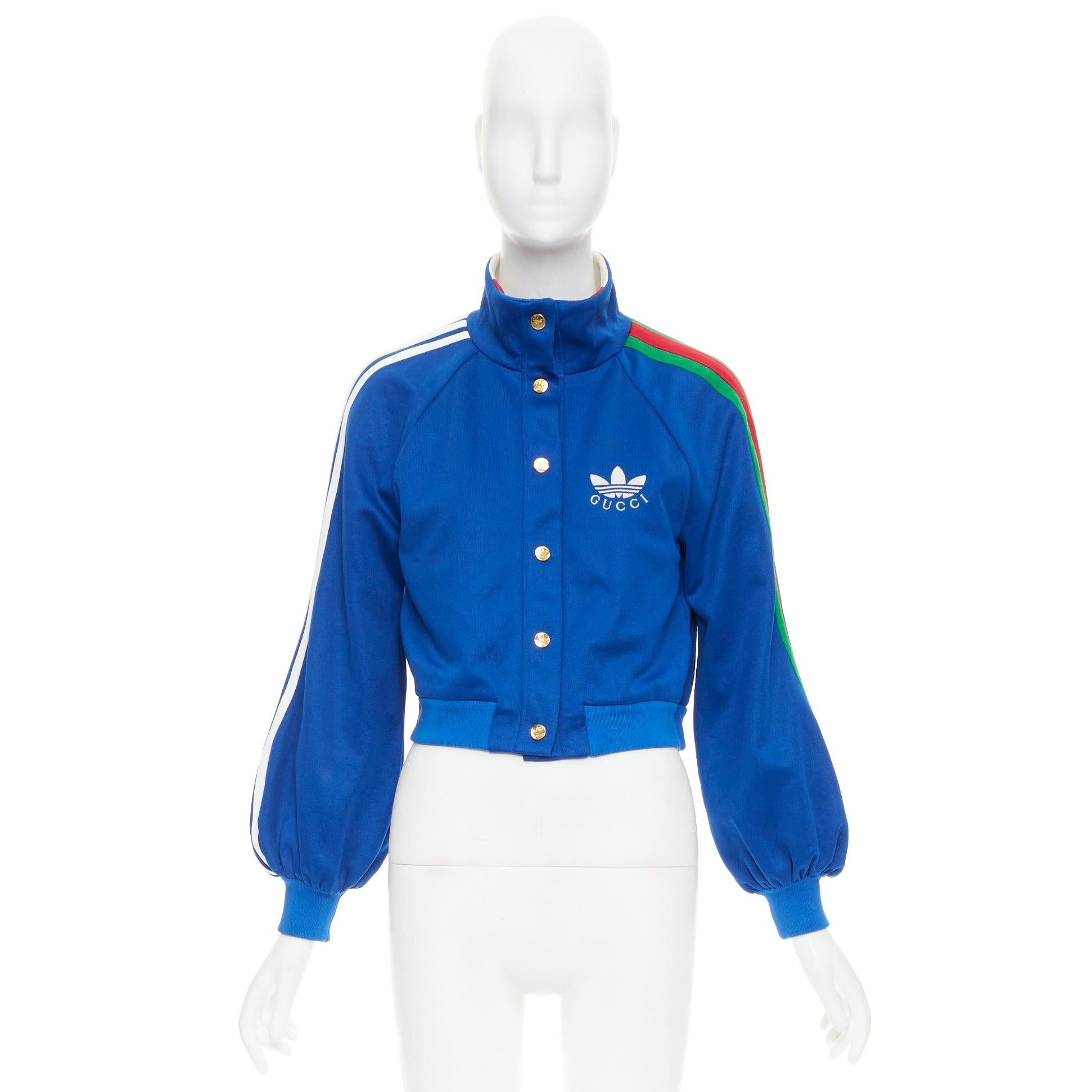 GUCCI Adidas 2022 Trefoil blue embroidery web trim logo track jacket XS For Sale 5