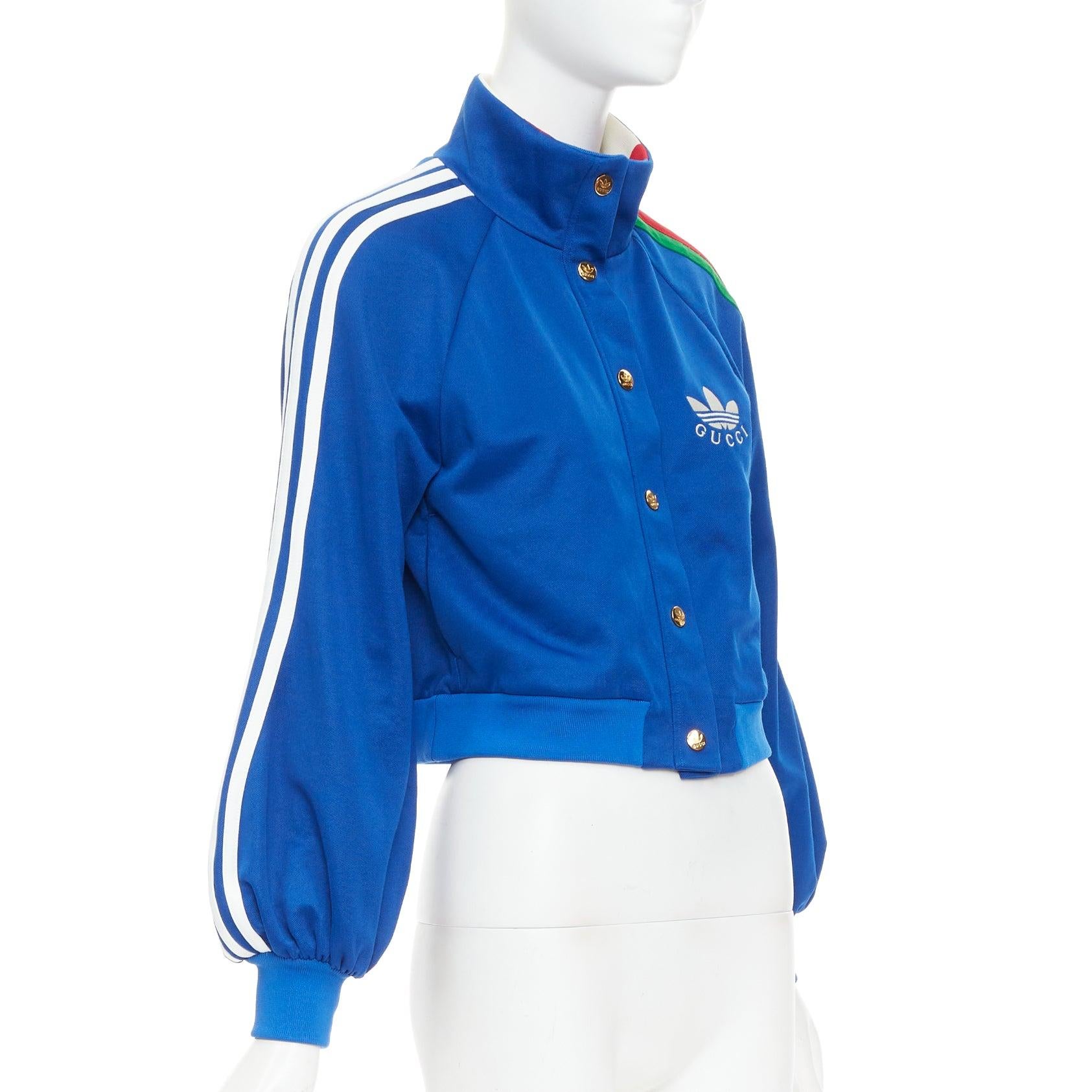 GUCCI Adidas 2022 Trefoil blue embroidery web trim logo track jacket XS In Excellent Condition For Sale In Hong Kong, NT