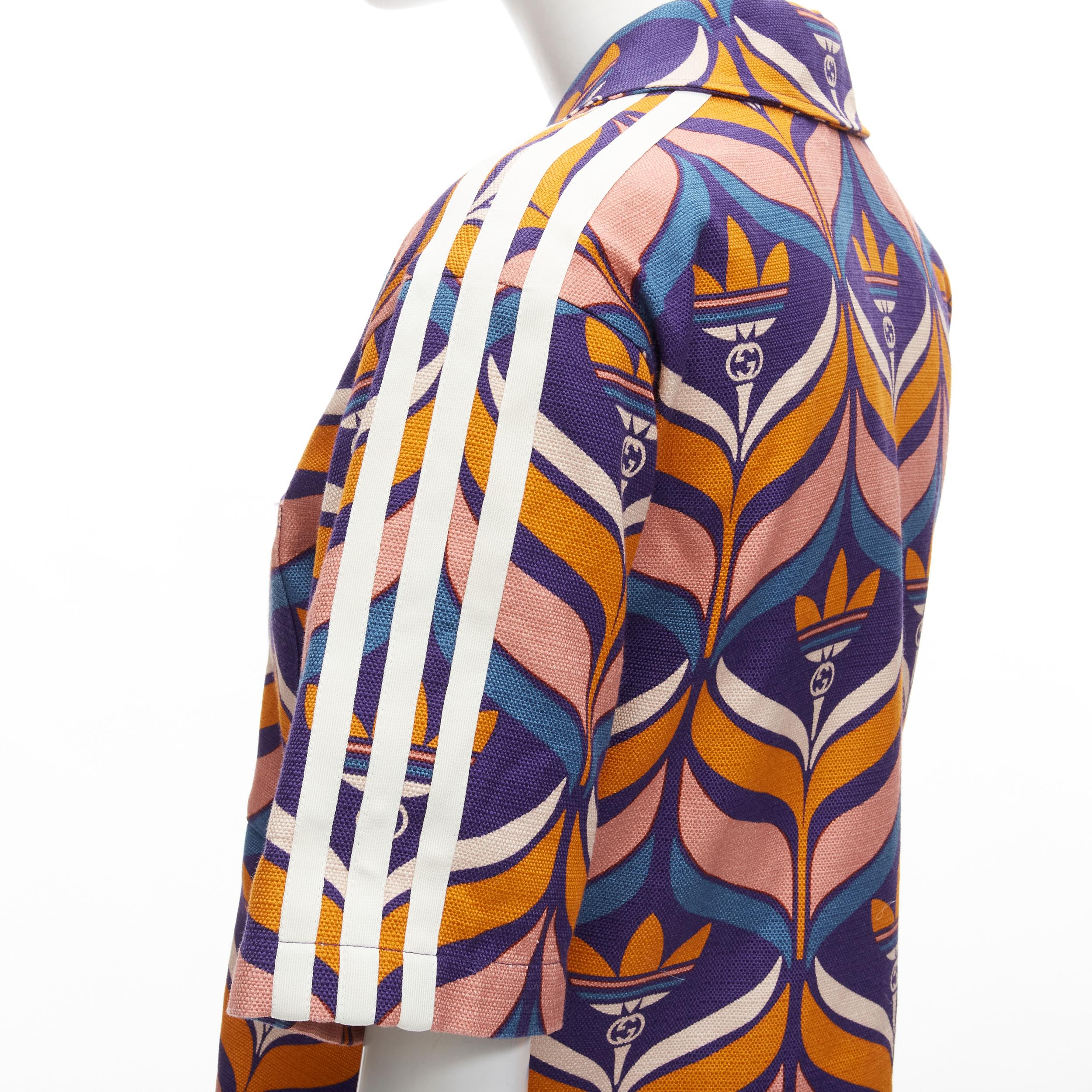 GUCCI ADIDAS 2022 Trefoil logo print cotton bowling shirt IT38
Brand: Gucci
Designer: Alessandro Michele
Collection: Adidas Collaboration 
Material: Cotton
Color: Blue
Pattern: Abstract
Closure: Button
Extra Detail: Trefoil print mixed with Adidas