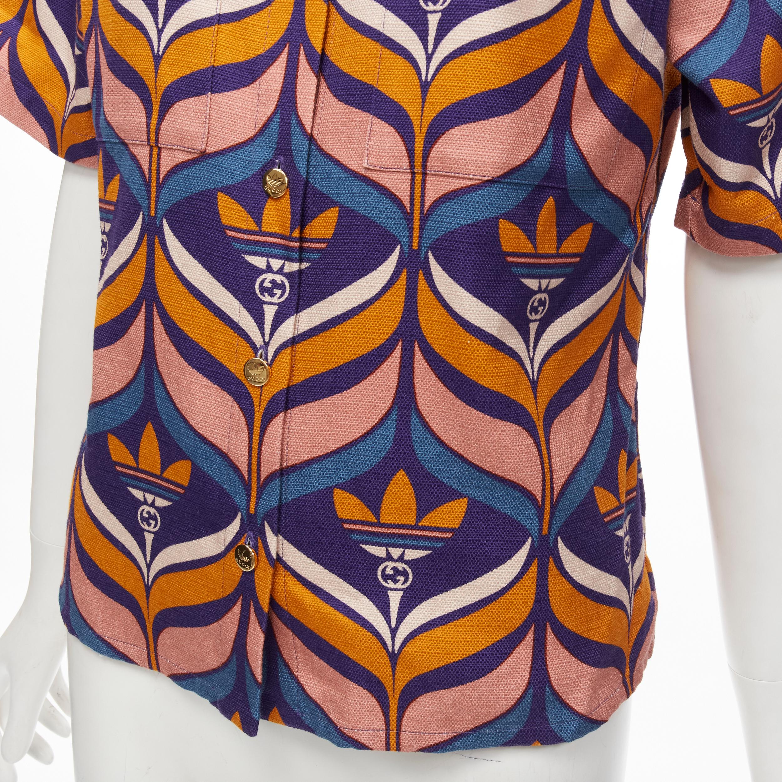 GUCCI ADIDAS 2022 Trefoil logo print cotton bowling shirt IT38 4