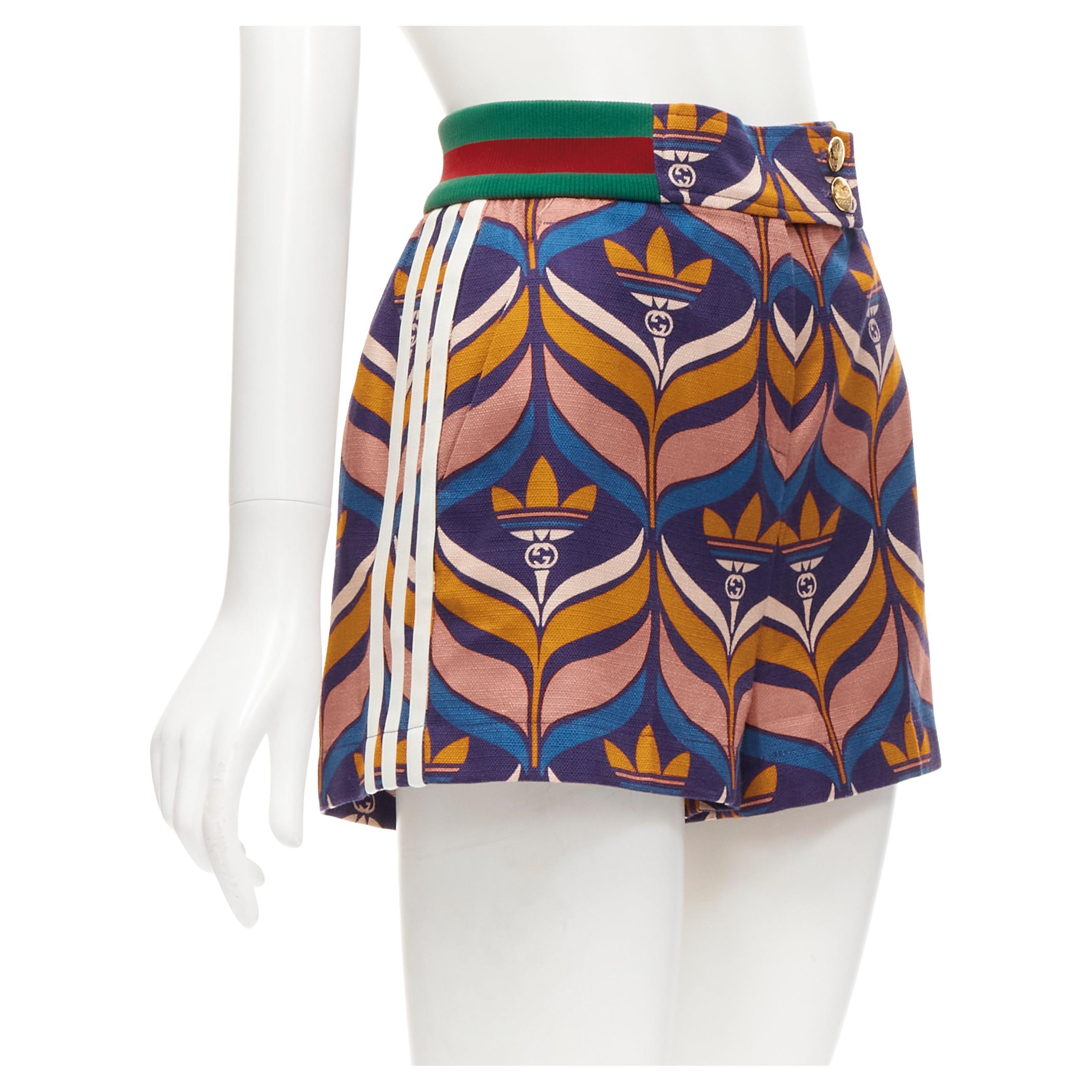 GUCCI ADIDAS 2022 Trefoil logo print web waist 3-striped shorts IT38 XS For Sale