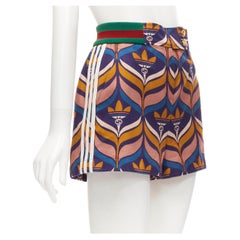 GUCCI ADIDAS 2022 Logotipo del trébol estampado cintura red 3 rayas pantalón corto IT38 XS