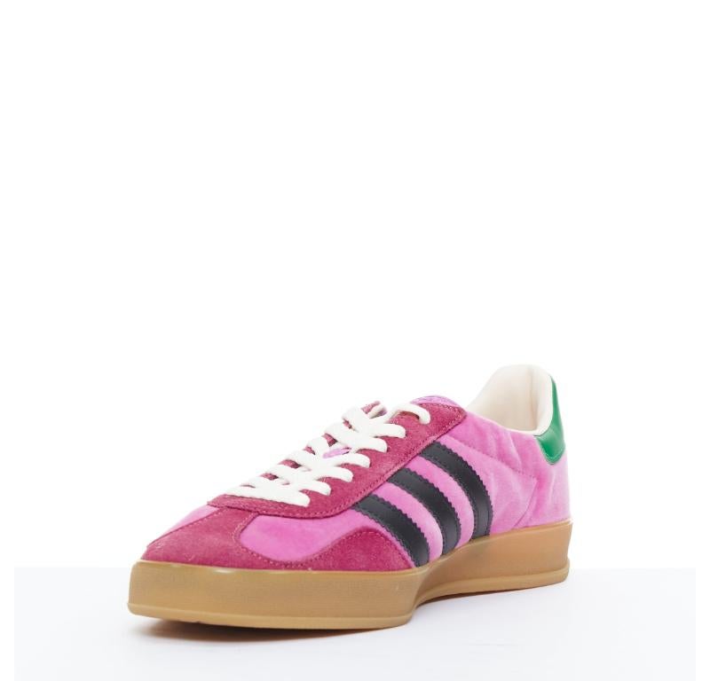 Beige GUCCI ADIDAS Alessandro Michele Gazelle pink velvet green sneakers UK7.5 EU41.5