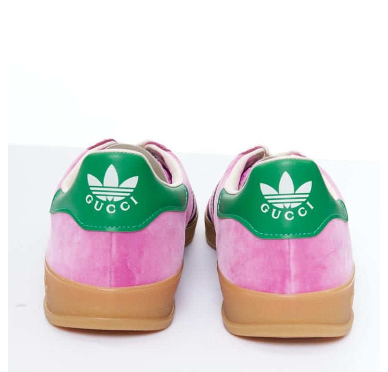 GUCCI ADIDAS Alessandro Michele Gazelle pink velvet green sneakers UK7.5 EU41.5 In Excellent Condition In Hong Kong, NT
