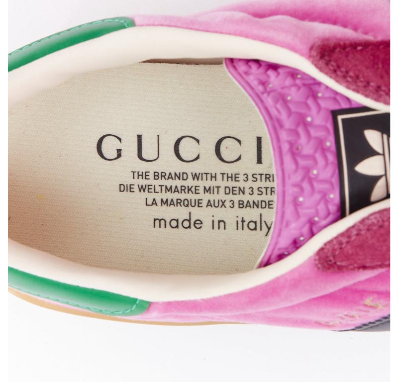 GUCCI ADIDAS Alessandro Michele Gazelle pink velvet green sneakers UK7.5 EU41.5 3