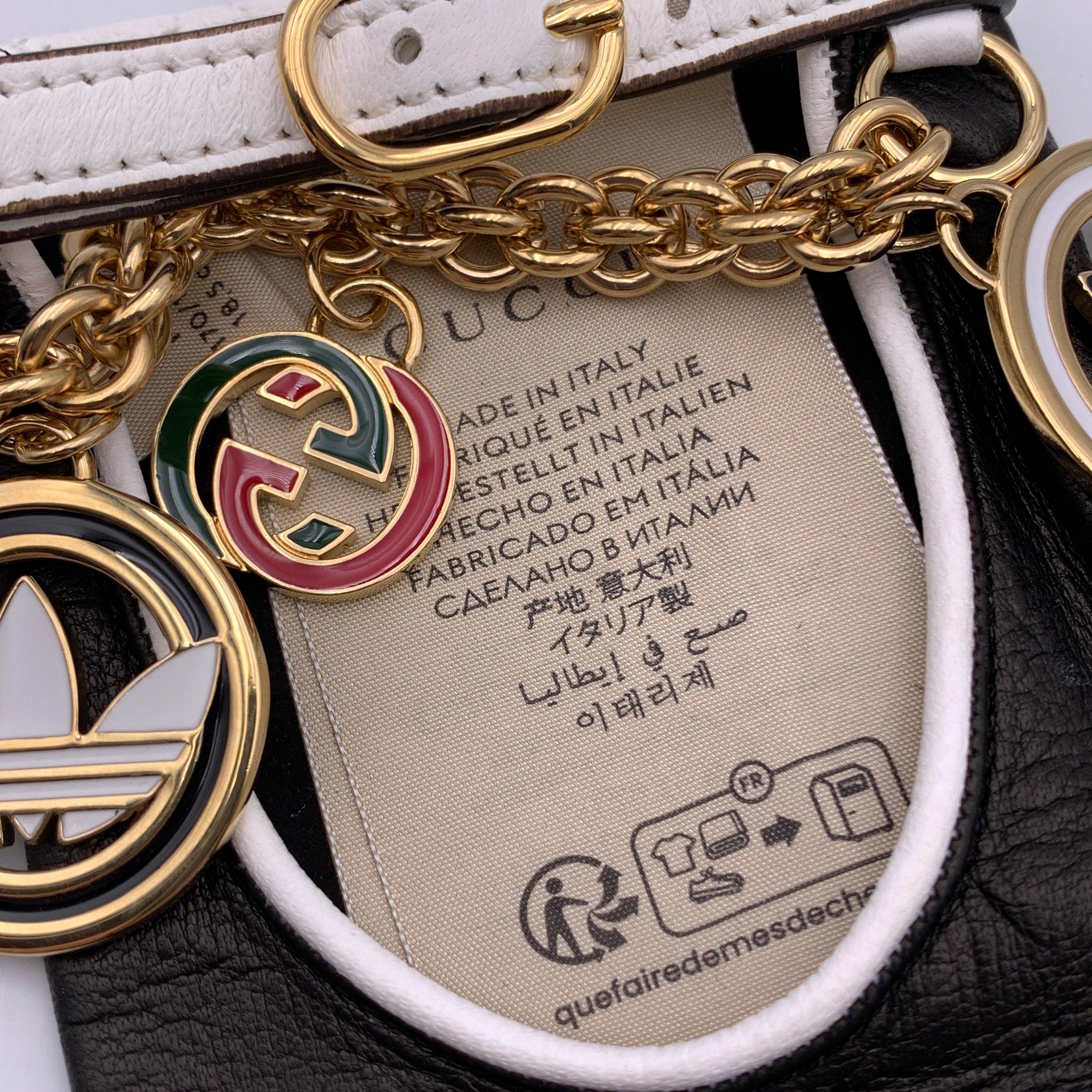 Gucci Adidas Black Leather Driver Fingerless Gloves Charms Size 7.5 In Excellent Condition In Rome, Rome